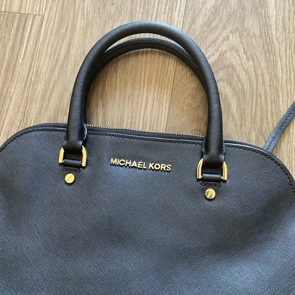 Michael Kors Black Saffiano Leather Satchel Bag Gold Hardware - Picture 13 of 16